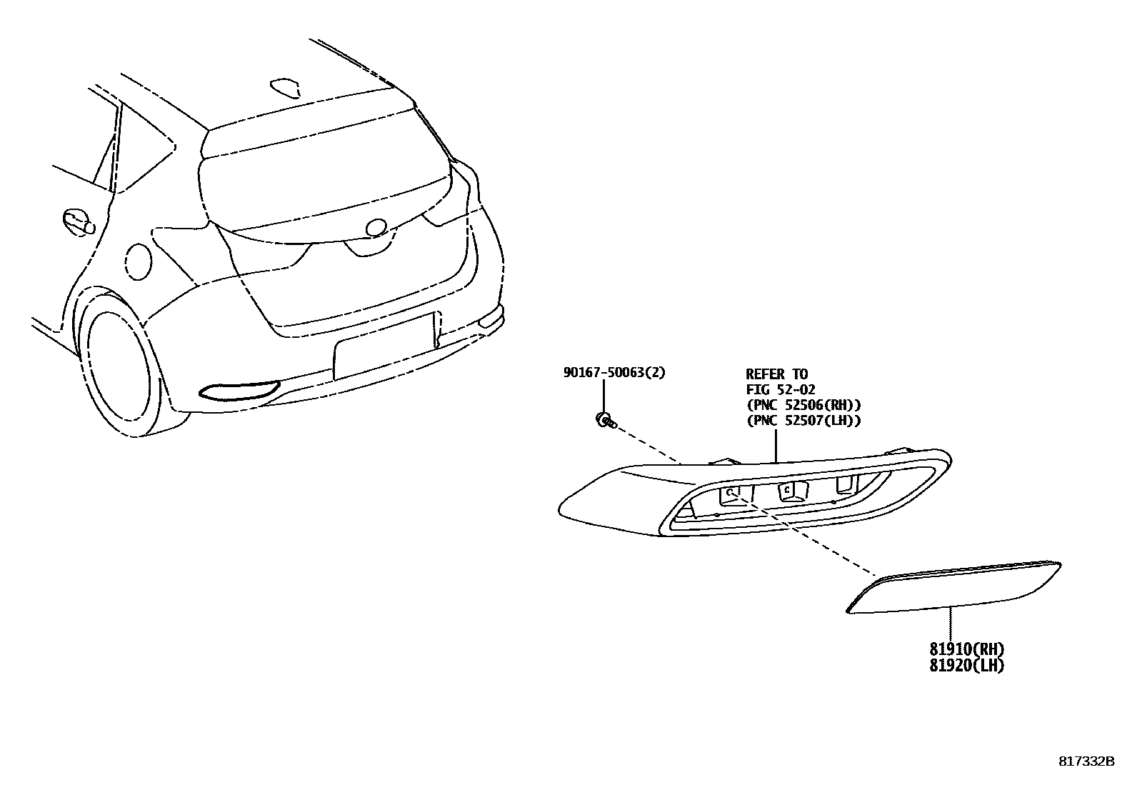 Toyota COROLLA reflector EPC diagram — 817332B