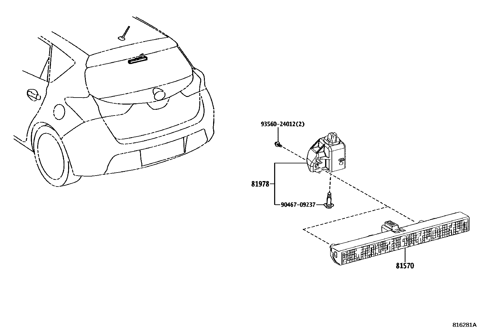 Toyota COROLLA 高位刹车灯 EPC diagram — 816281A