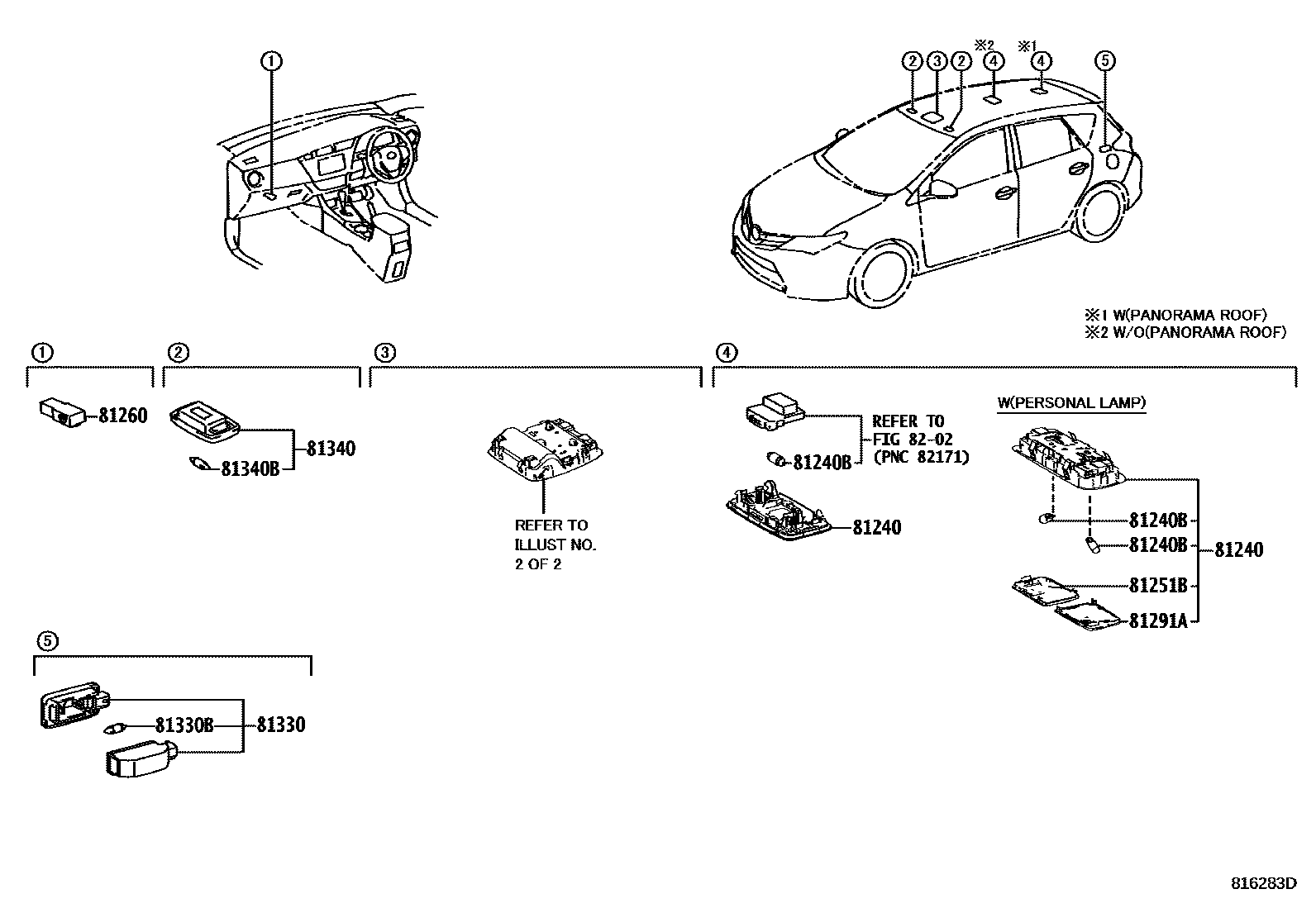 Toyota COROLLA 车内灯 EPC diagram — 816283D