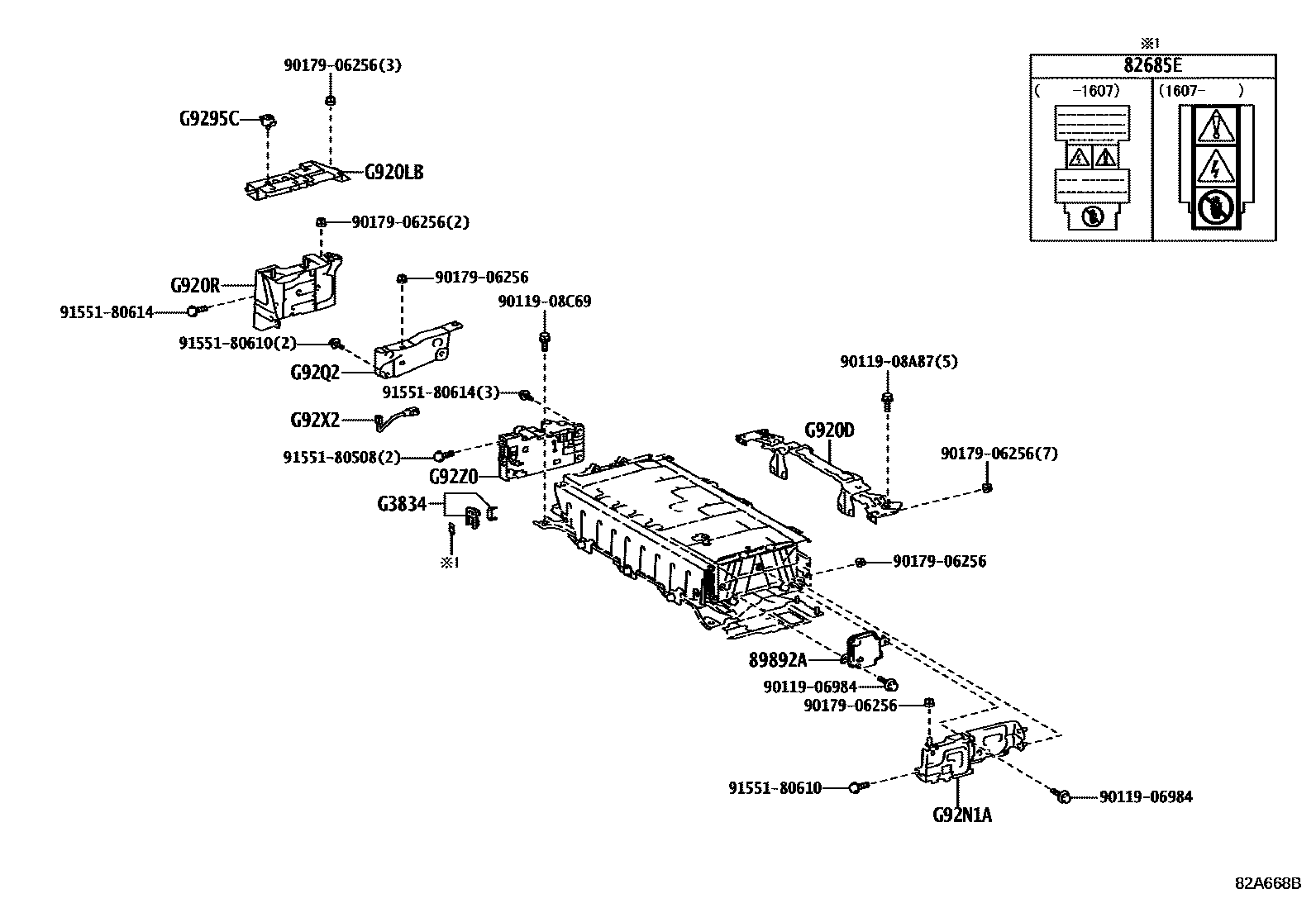 Toyota COROLLA 蓄电池和蓄电池电缆 EPC diagram — 82A668B