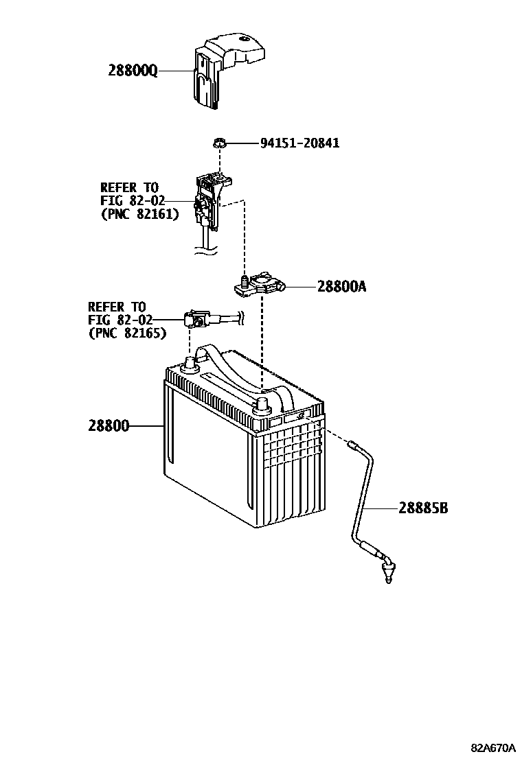 Toyota COROLLA 蓄电池和蓄电池电缆 EPC diagram — 82A670A
