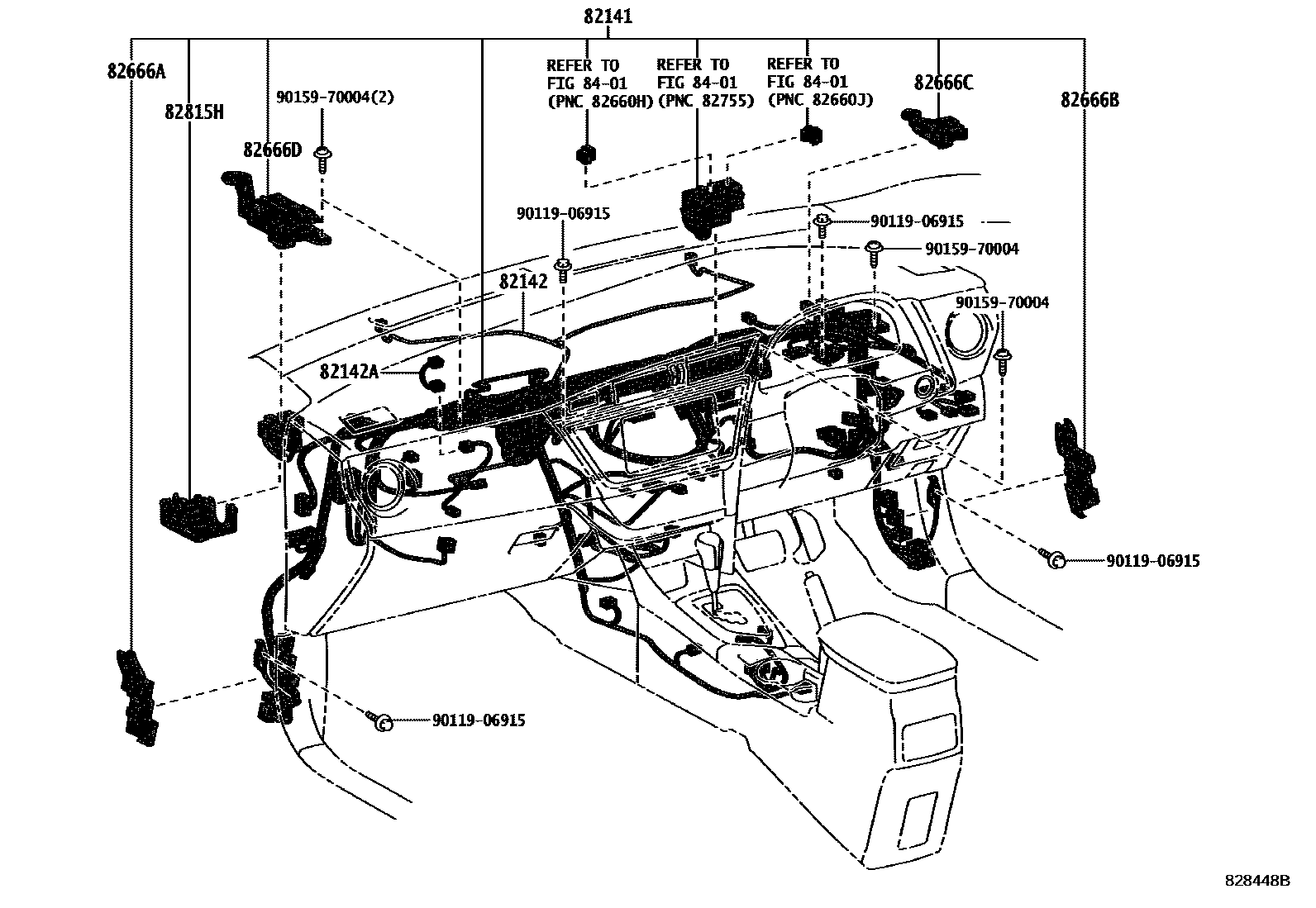Toyota COROLLA 线束和卡夹 EPC diagram — 828448B
