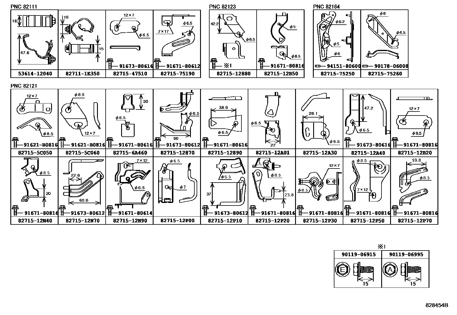 Toyota COROLLA 线束和卡夹 EPC diagram — 828454B