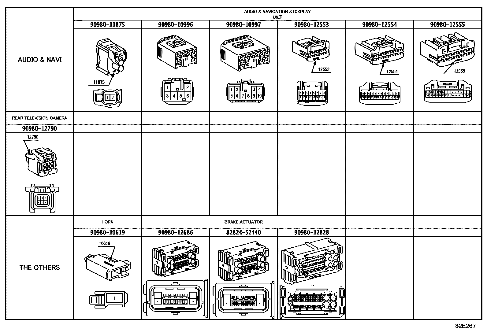 Toyota COROLLA 线束和卡夹 EPC diagram — 82E267