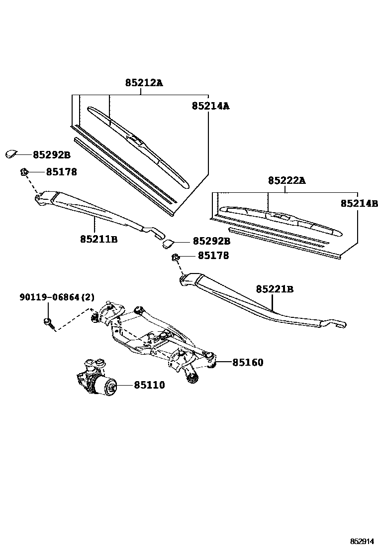Toyota COROLLA 挡风玻璃刮水器 EPC diagram — 852914
