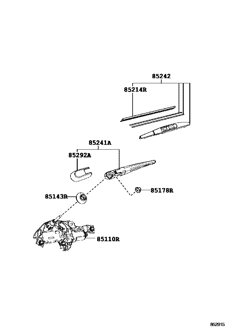 Toyota COROLLA 后刮水器 EPC diagram — 852915