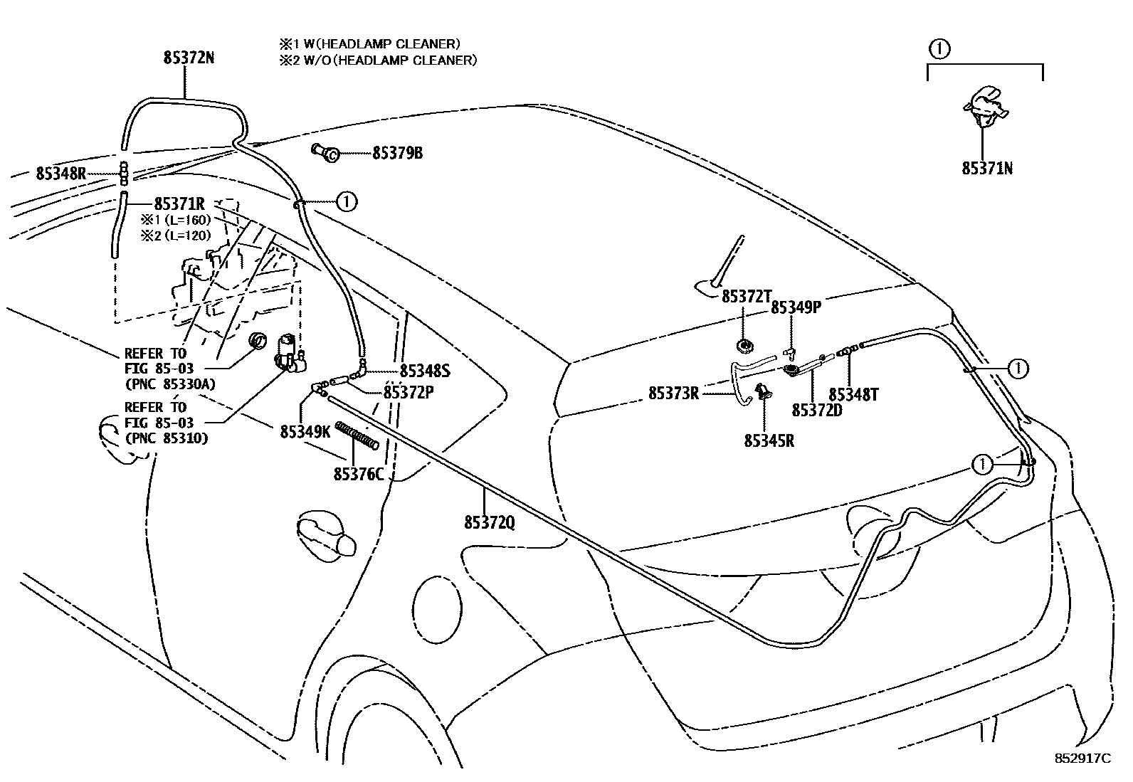Toyota COROLLA 后清洗器 EPC diagram — 852917C