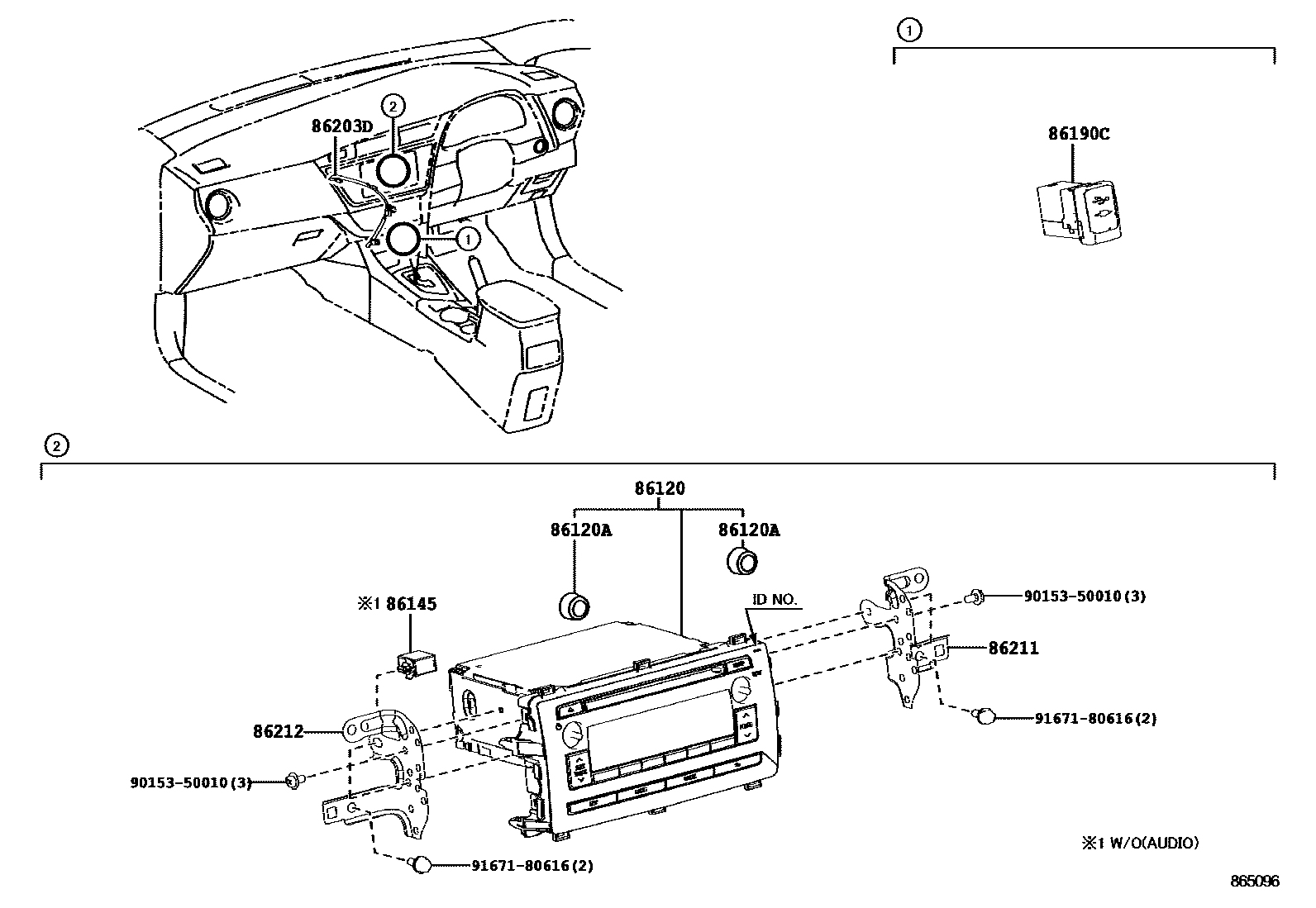 Toyota COROLLA 收音机、放大器和冷凝器 EPC diagram — 865096