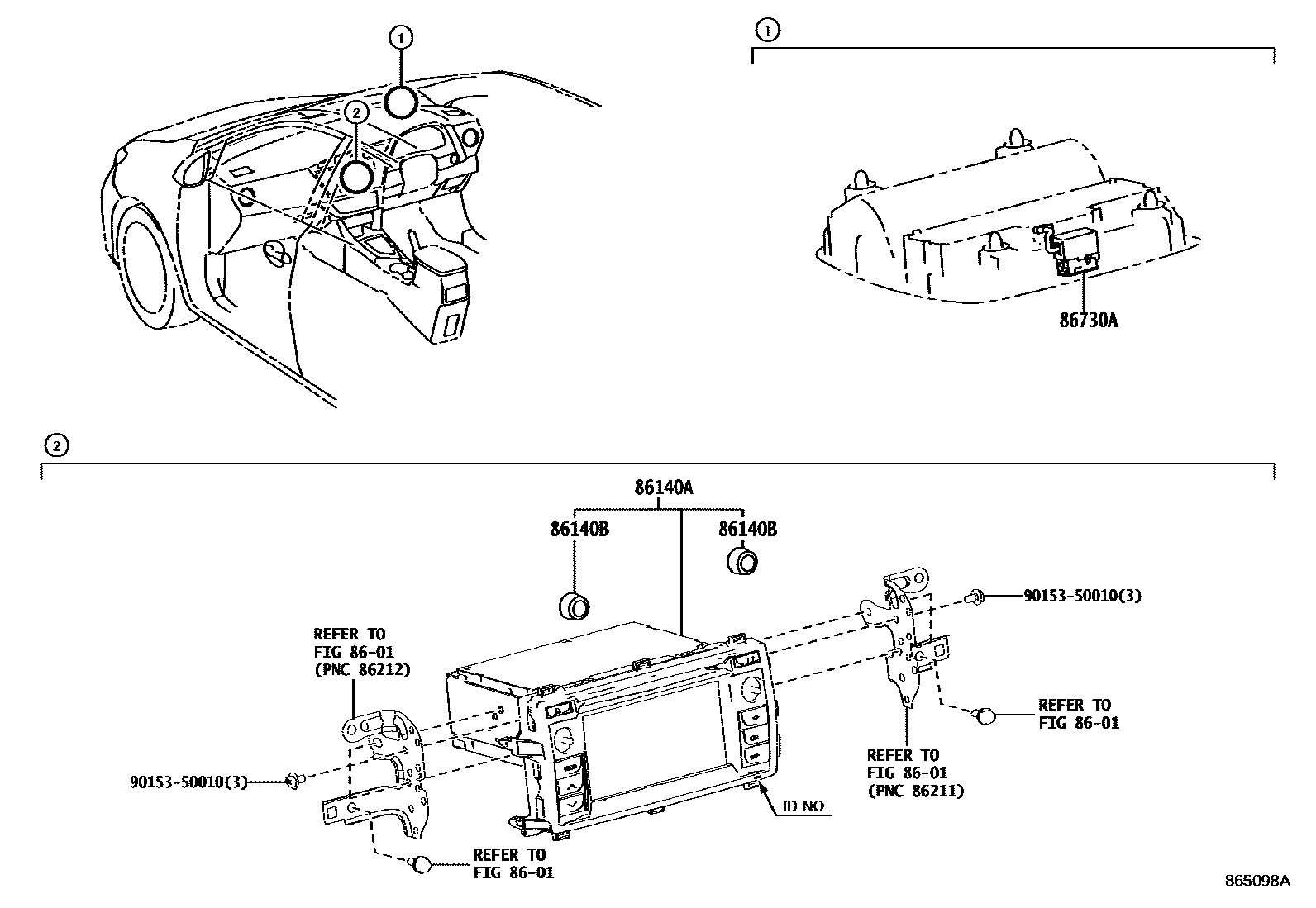 Toyota COROLLA 导航和前监视器显示屏 EPC diagram — 865098A
