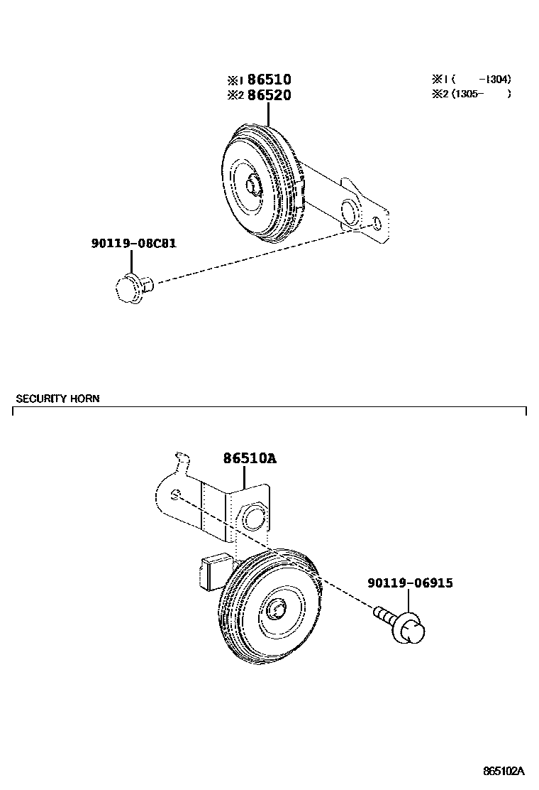Toyota COROLLA 喇叭 EPC diagram — 865102A