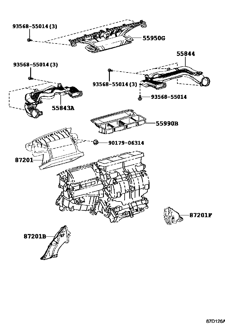 Toyota COROLLA 暖风和空调系统 - 控制器和风管 EPC diagram — 87D126A