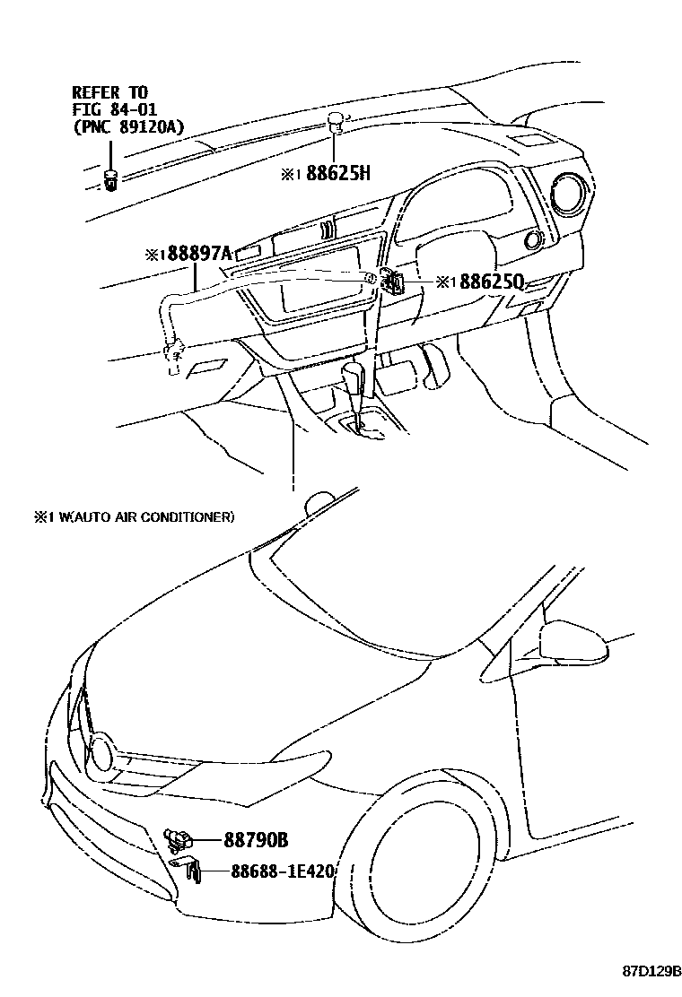 Toyota COROLLA 暖风和空调系统 - 控制器和风管 EPC diagram — 87D129B