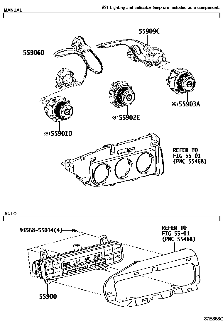 Toyota COROLLA 暖风和空调系统 - 控制器和风管 EPC diagram — 87E868C
