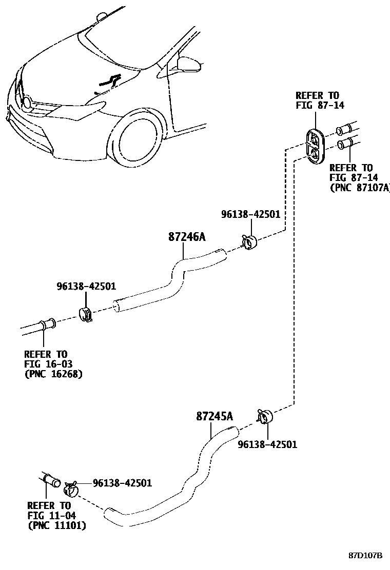 Toyota COROLLA 暖风和空调系统 - 水管 EPC diagram — 87D107B