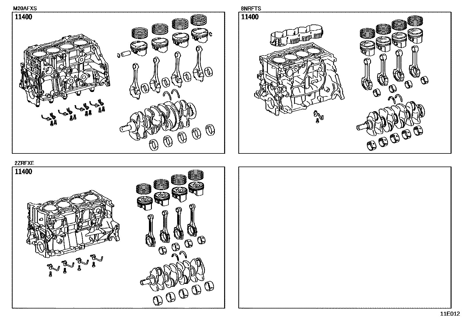 Toyota COROLLA Short Block Assembly EPC diagram — 11E012