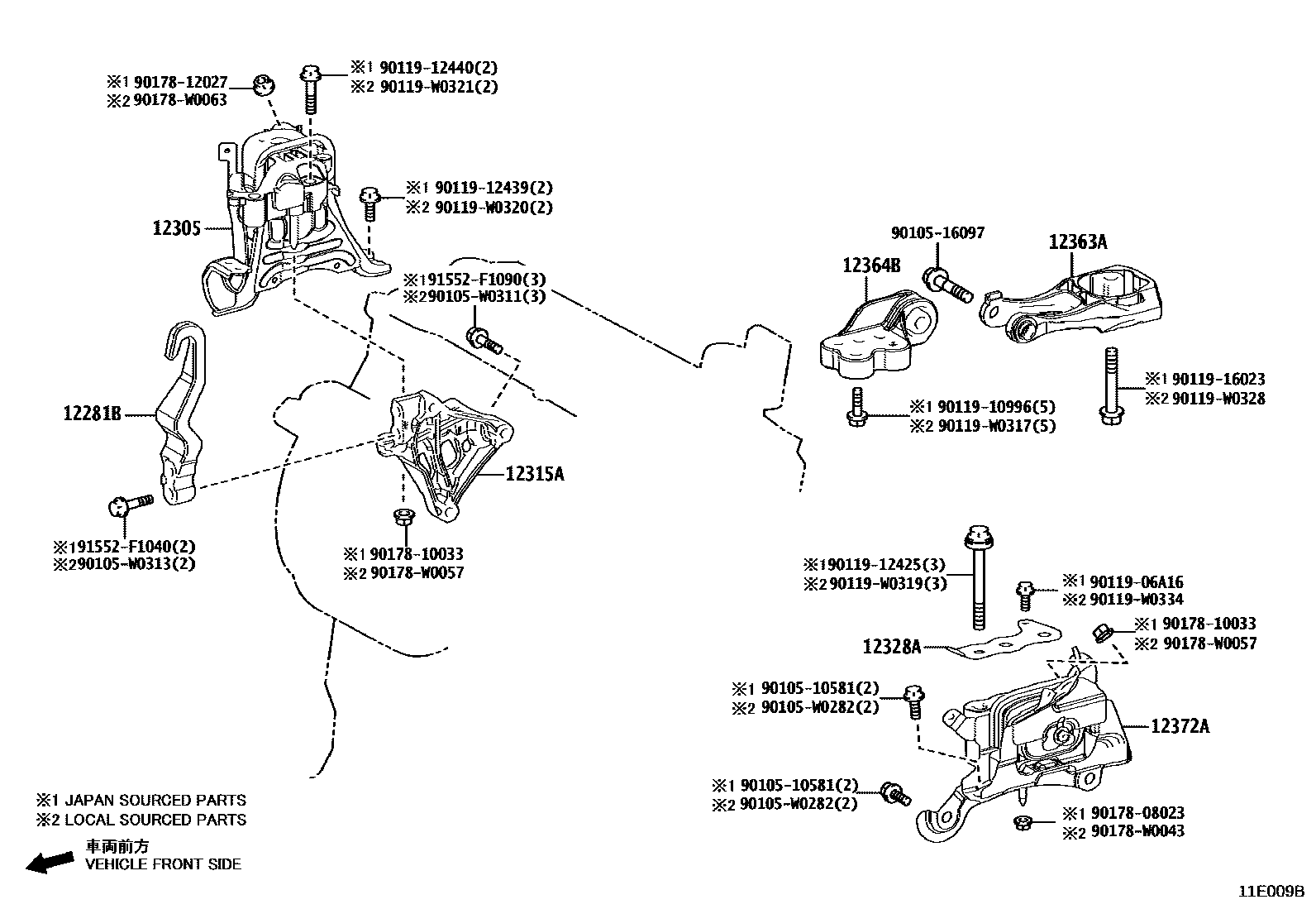 Toyota COROLLA Engine Mounting EPC diagram — 11E009B