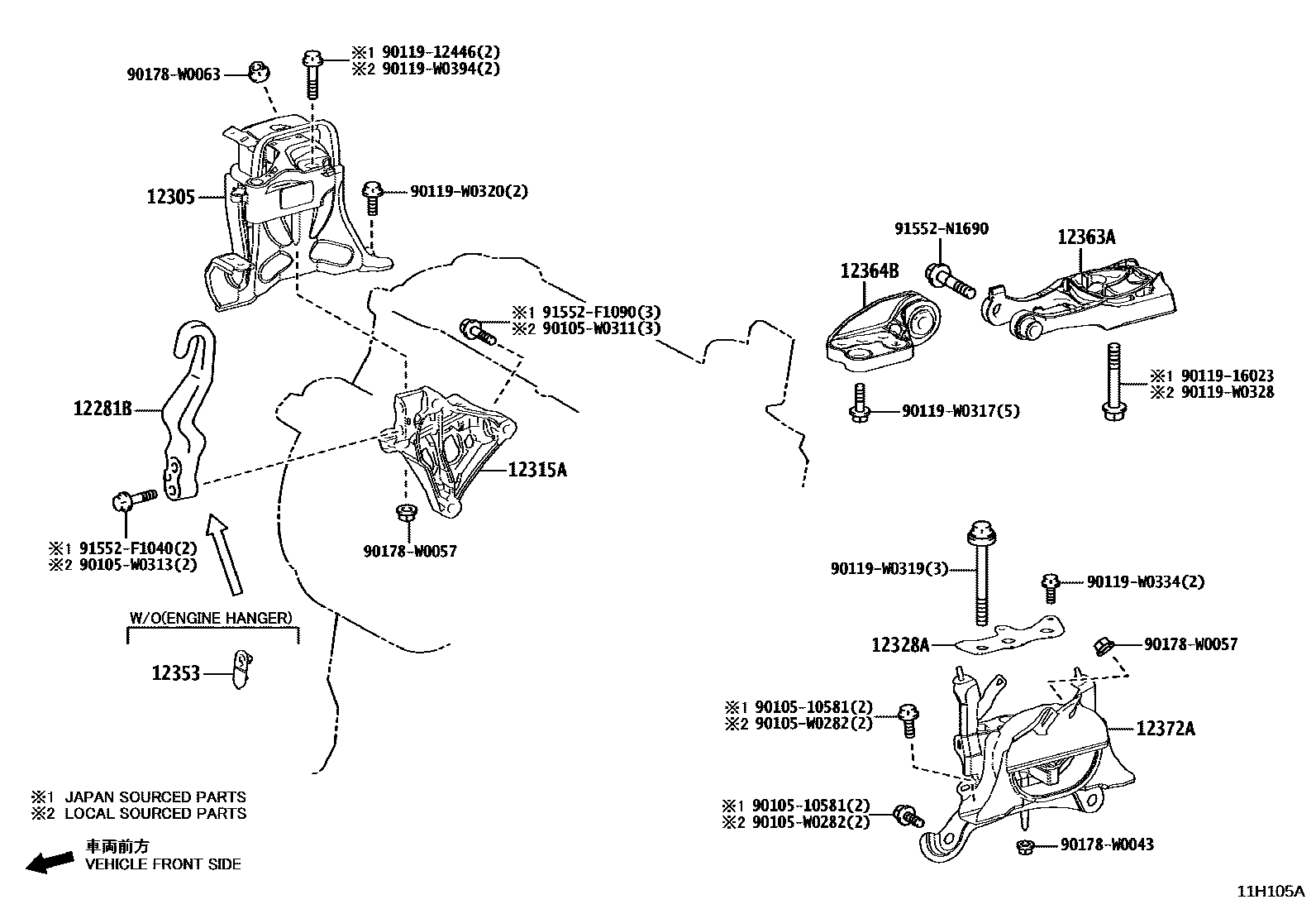 Toyota COROLLA Engine Mounting EPC diagram — 11H105A