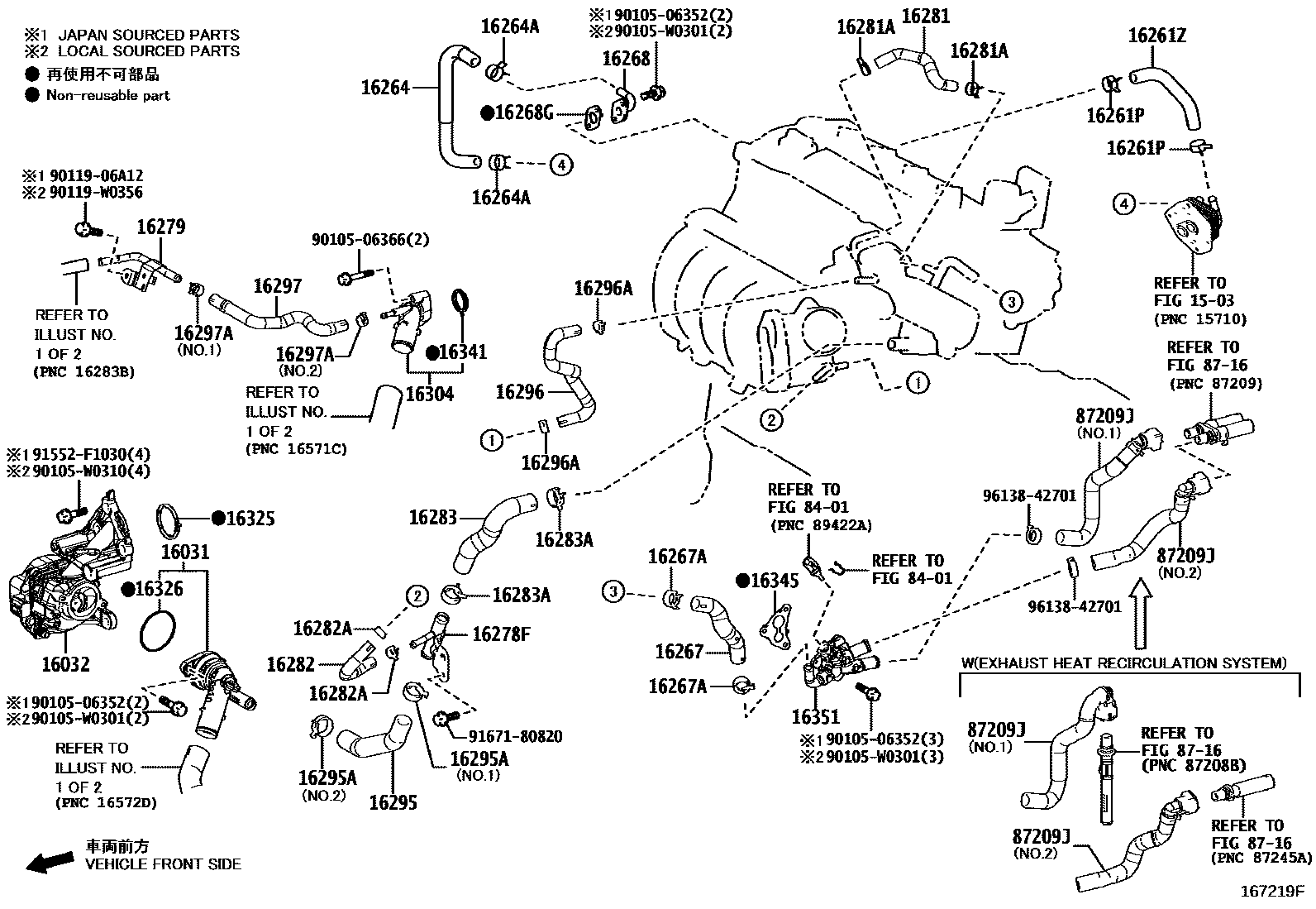Toyota COROLLA RADIATOR & WATER OUTLET EPC diagram — 167219F