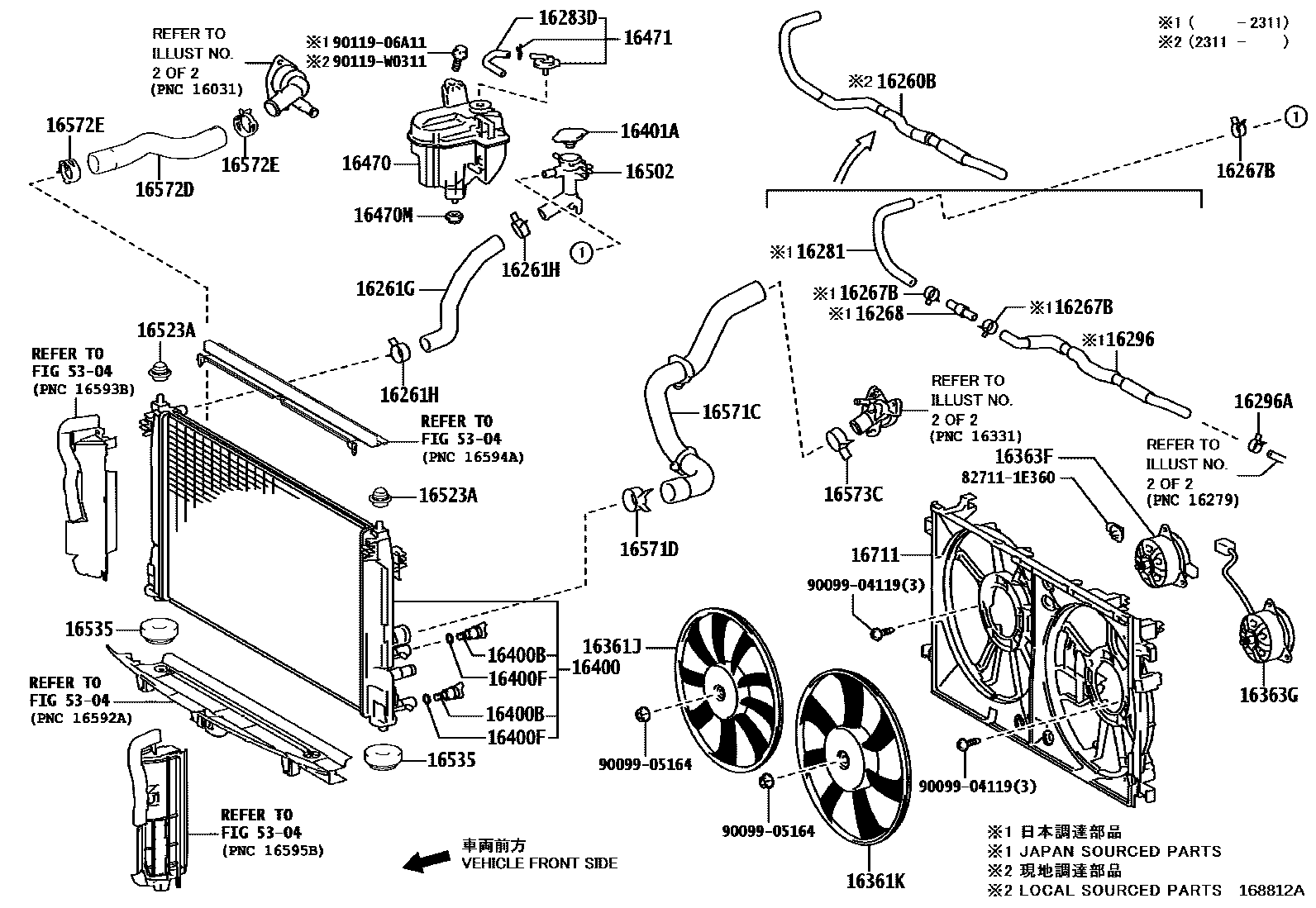 Toyota COROLLA RADIATOR & WATER OUTLET EPC diagram — 168812A