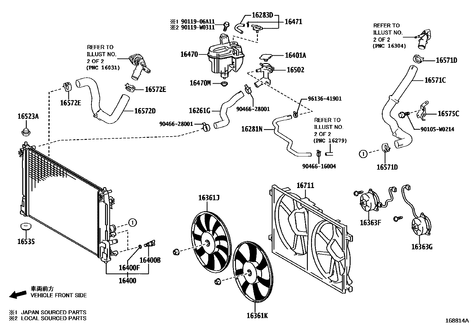 Toyota COROLLA RADIATOR & WATER OUTLET EPC diagram — 168814A
