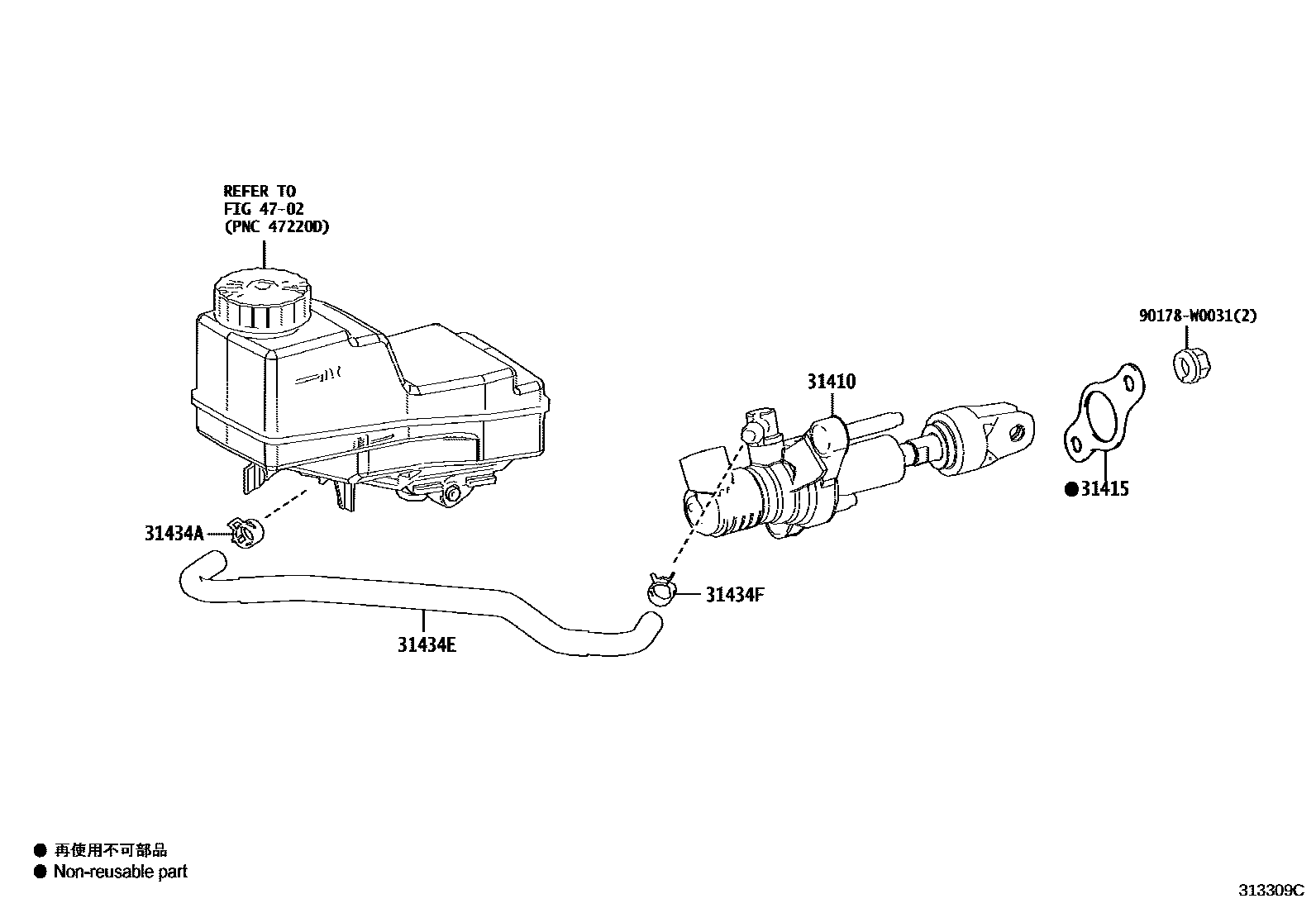 Toyota COROLLA 离合器总泵 EPC diagram — 313309C