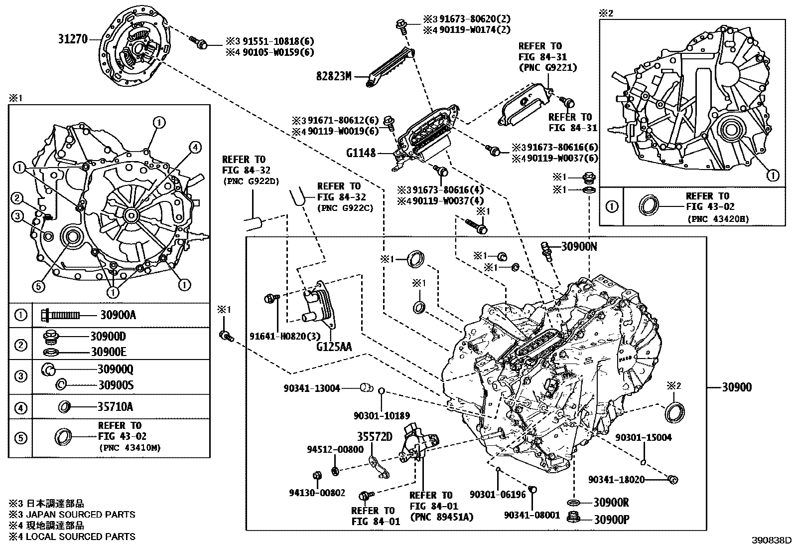 Toyota COROLLA 传动桥总成(HEV 或 BEV 或 FCEV) EPC diagram — 390838D