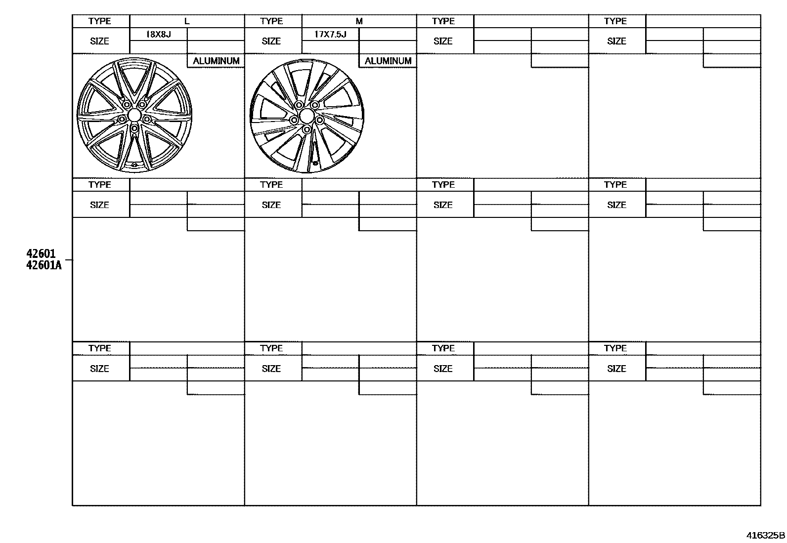 Toyota COROLLA 车轮和车轮盖 EPC diagram — 416325B
