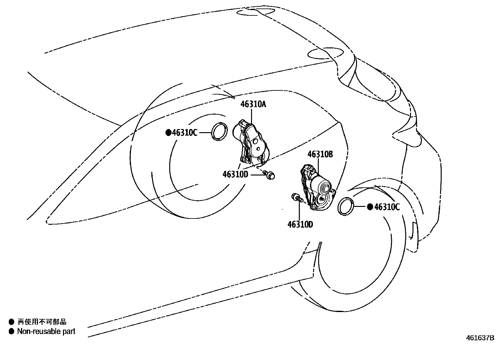 Toyota COROLLA Parking Brake & Cable EPC diagram — 461637B