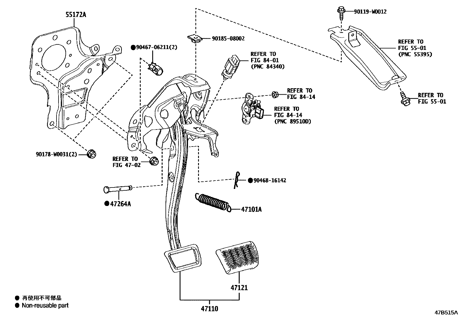 Toyota COROLLA Brake Pedal & Bracket EPC diagram — 47B515A