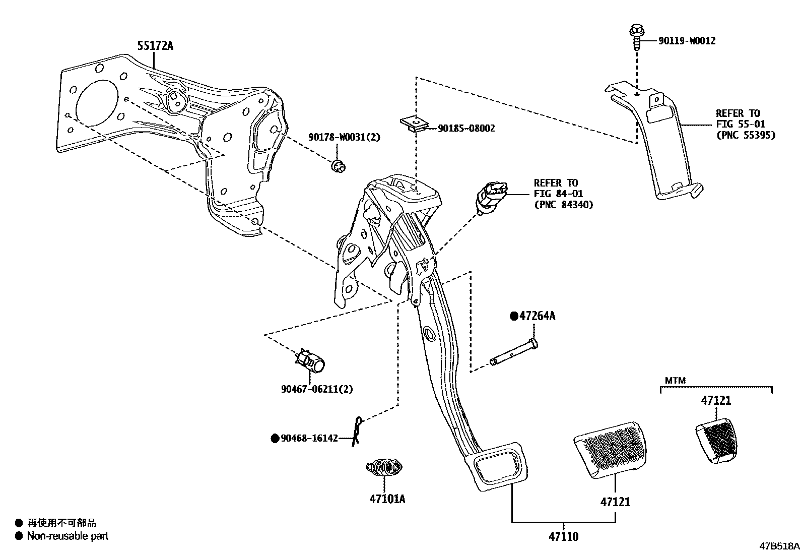Toyota COROLLA Brake Pedal & Bracket EPC diagram — 47B518A