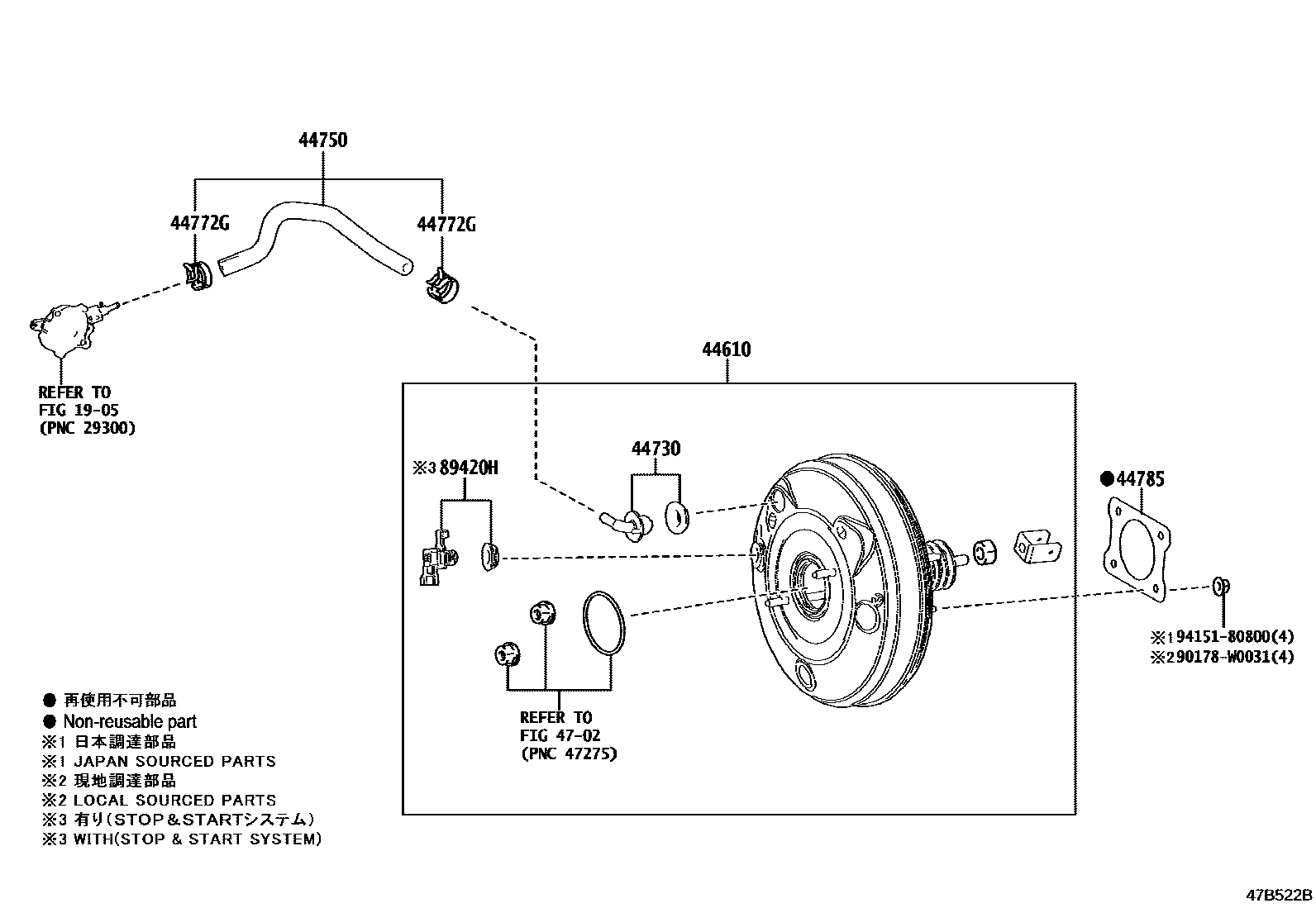 Toyota COROLLA 制动助力器和真空管 EPC diagram — 47B522B