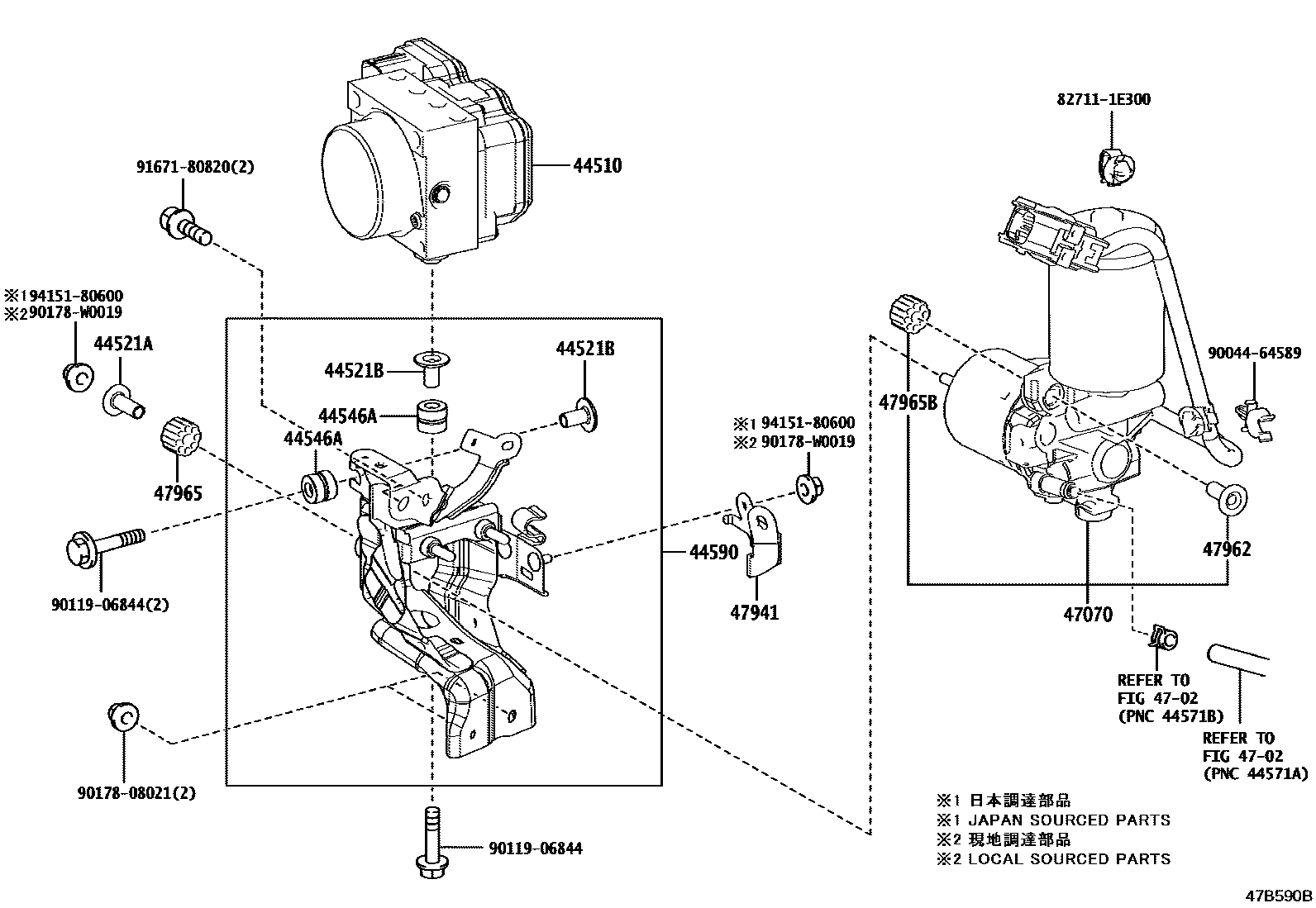 Toyota COROLLA 制动配管和卡箍 EPC diagram — 47B590B