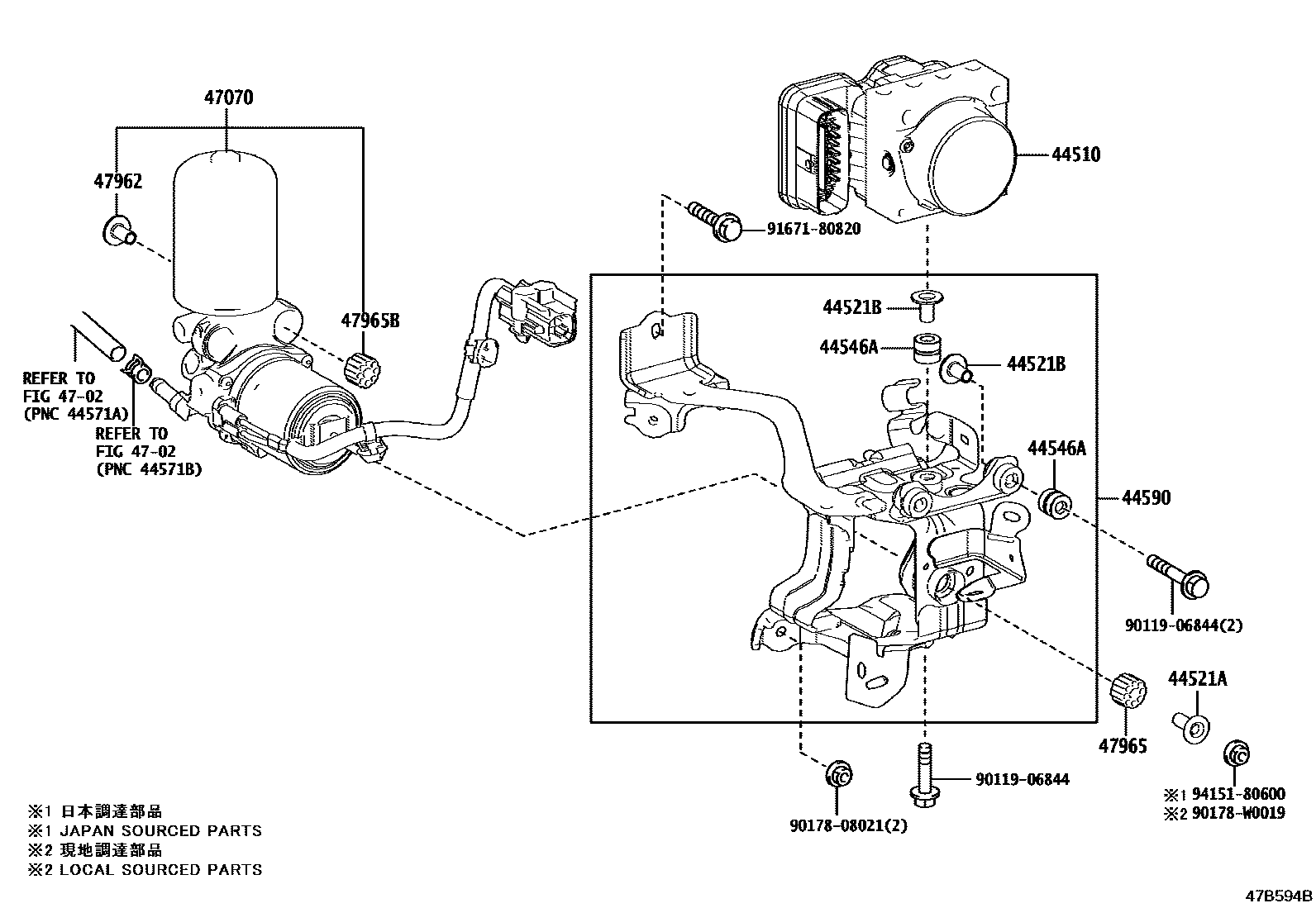 Toyota COROLLA 制动配管和卡箍 EPC diagram — 47B594B