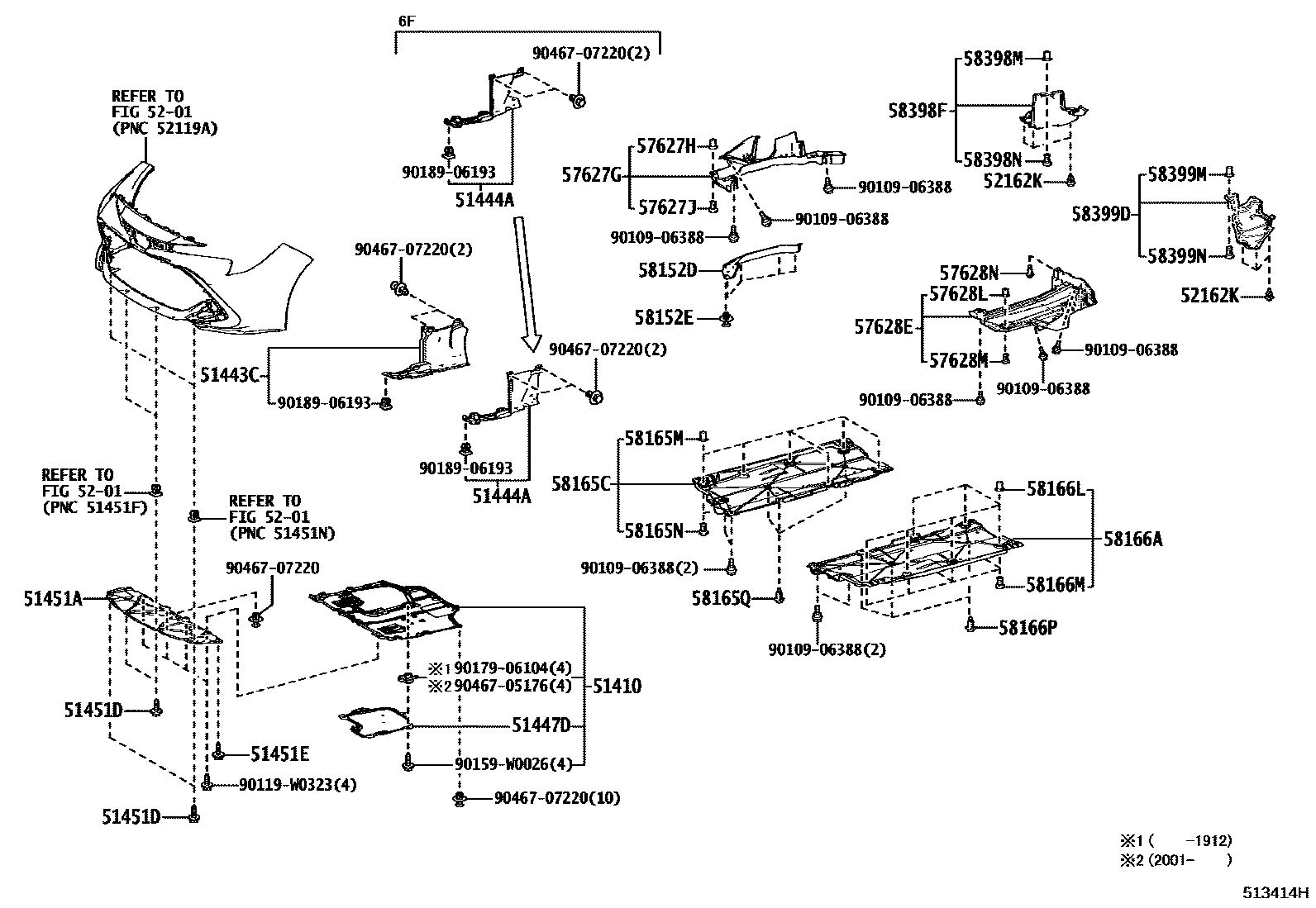 Toyota COROLLA 悬架横梁和发动机底罩 EPC diagram — 513414H
