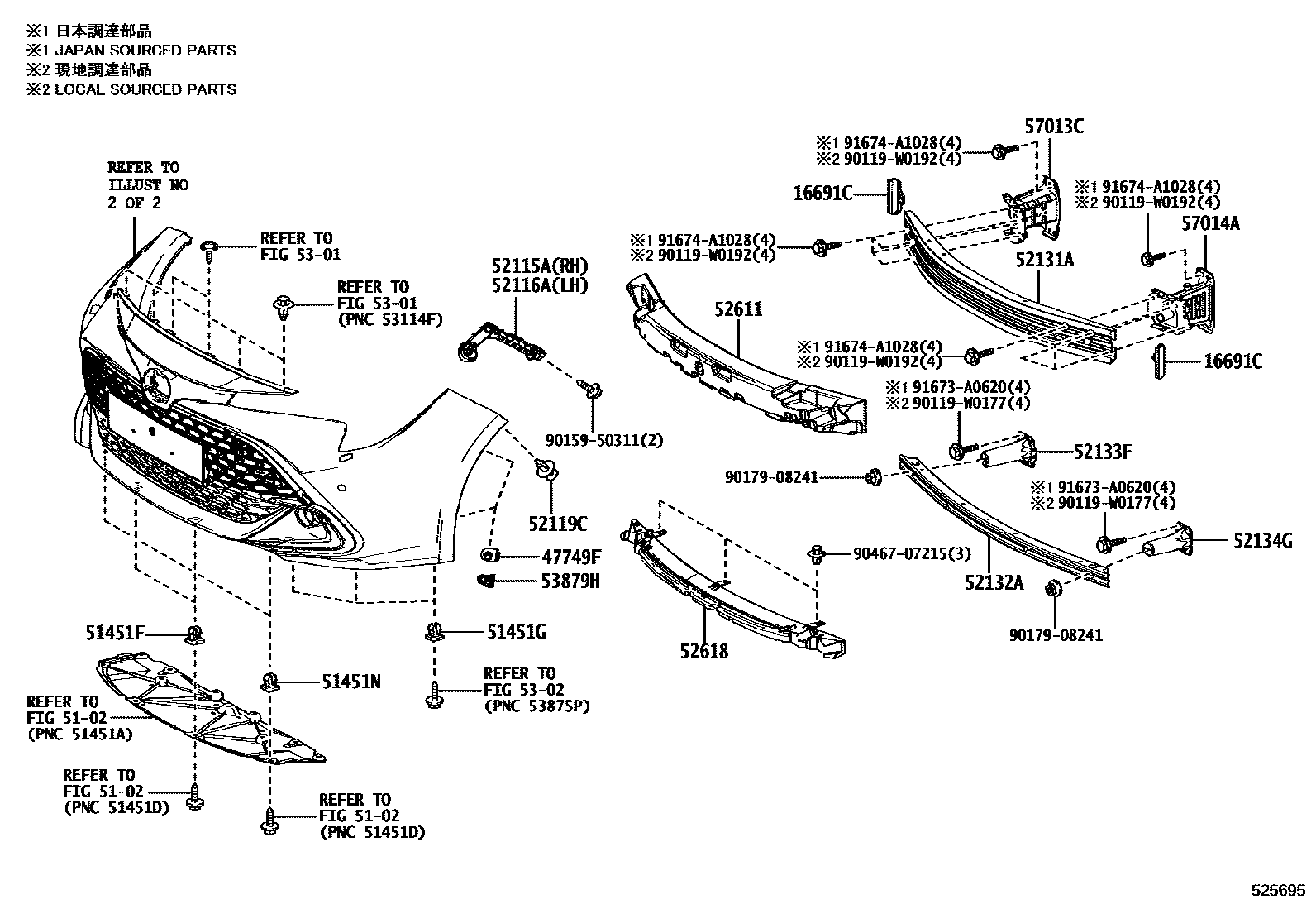 Toyota COROLLA 前保险杠及附件 EPC diagram — 525695