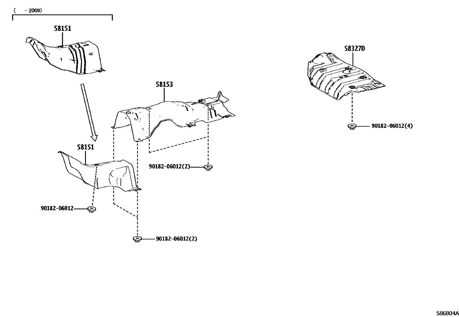 Toyota COROLLA 地板隔热垫 EPC diagram — 586804A
