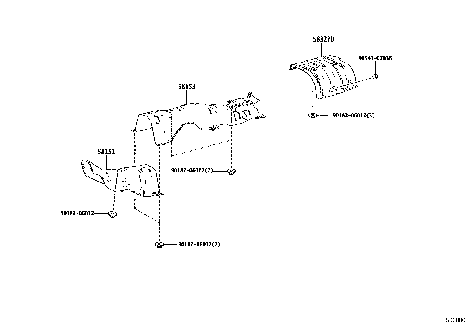 Toyota COROLLA 地板隔热垫 EPC diagram — 586806