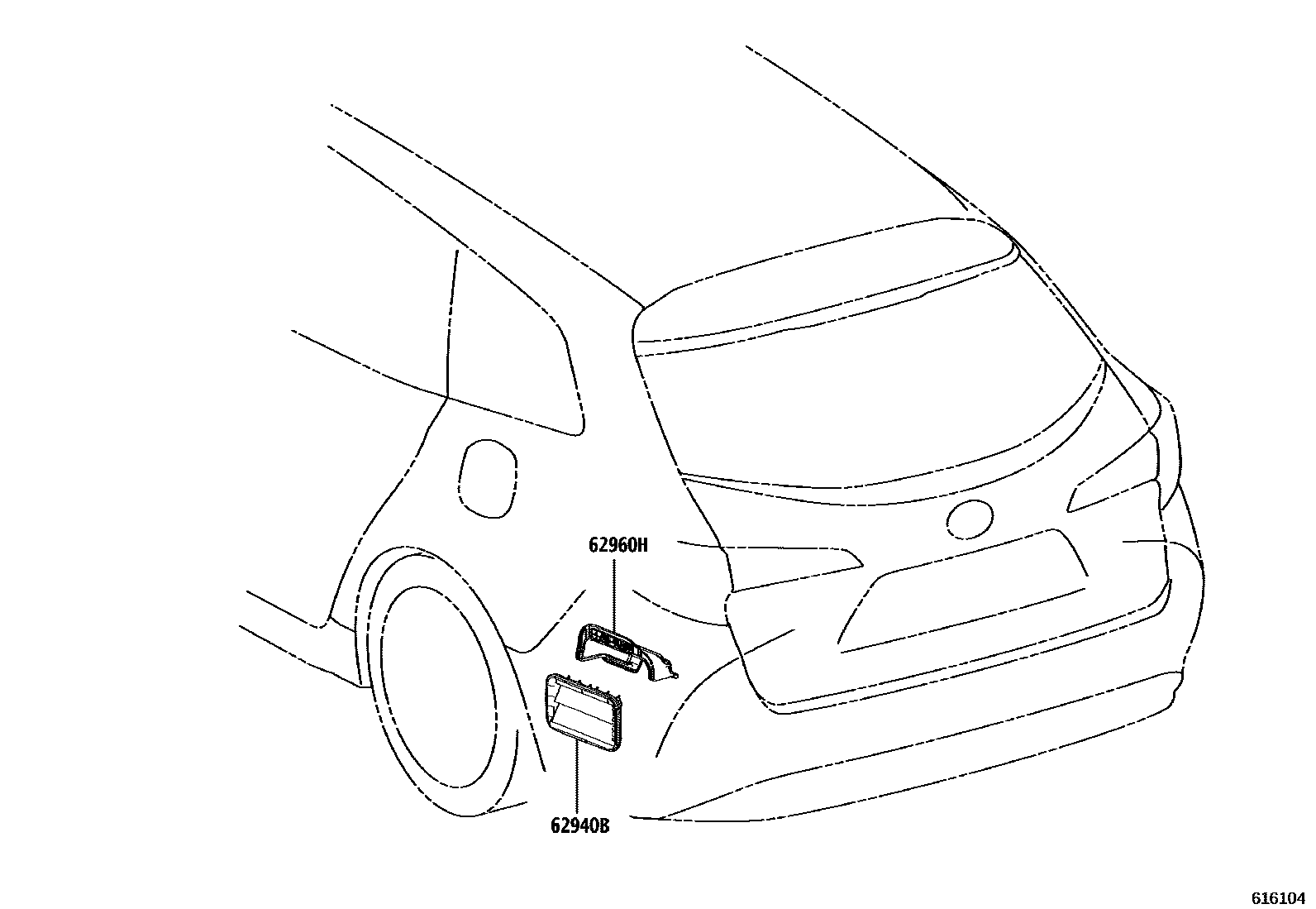 Toyota COROLLA 车侧通风装置 EPC diagram — 616104