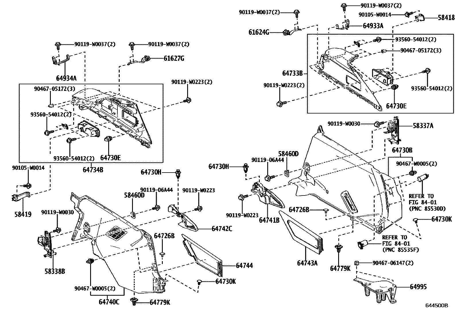 Toyota COROLLA 底板和底板装饰罩 EPC diagram — 644500B