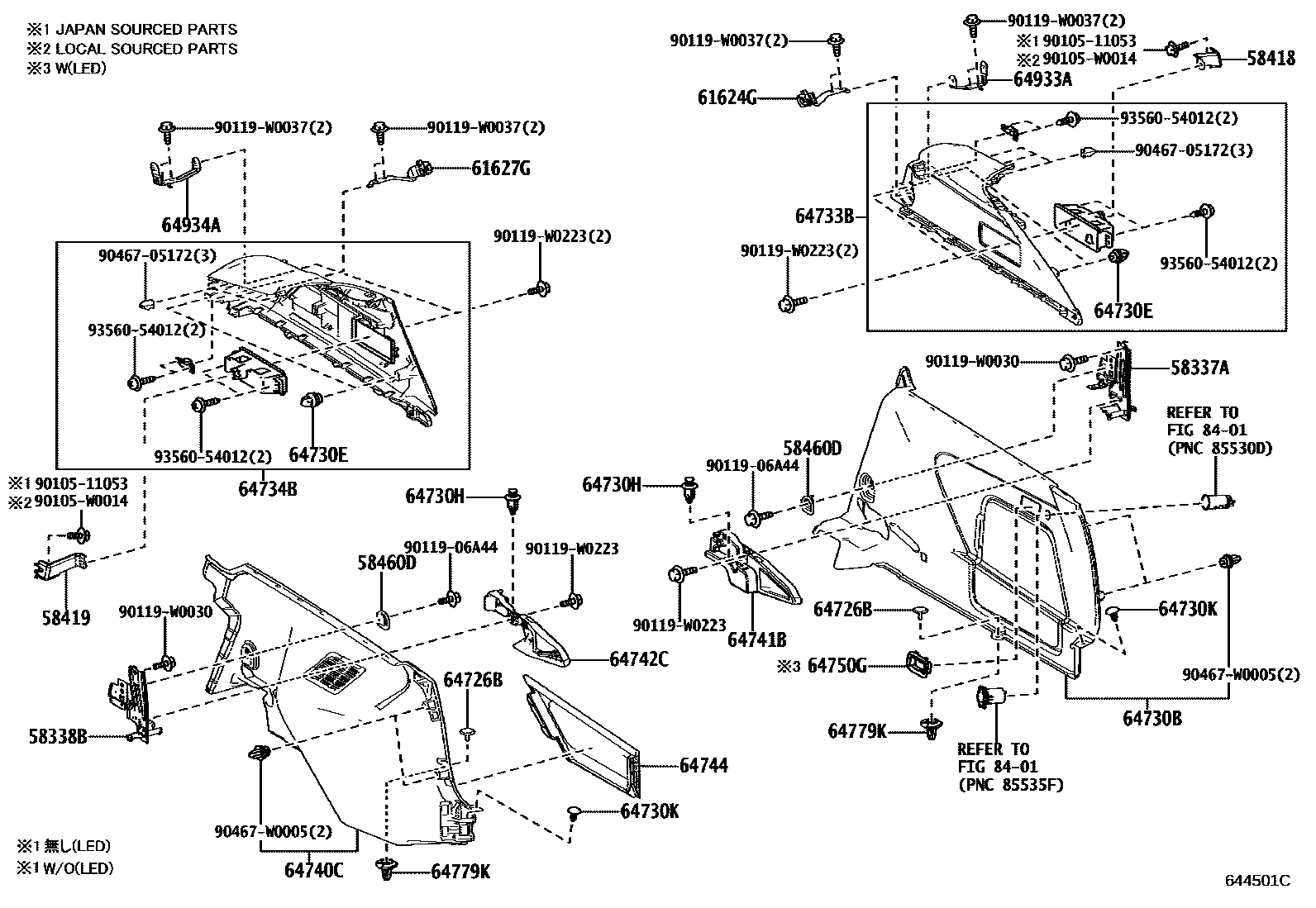 Toyota COROLLA 底板和底板装饰罩 EPC diagram — 644501C