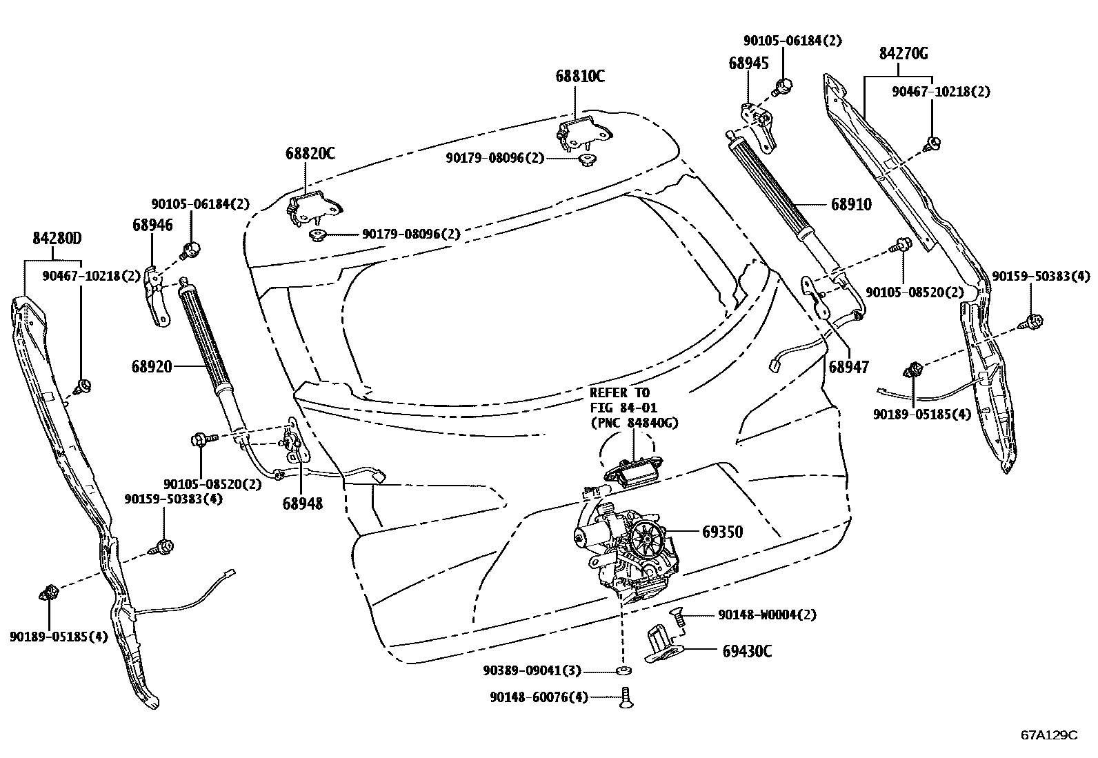 Toyota COROLLA 背门锁和背门把手 EPC diagram — 67A129C