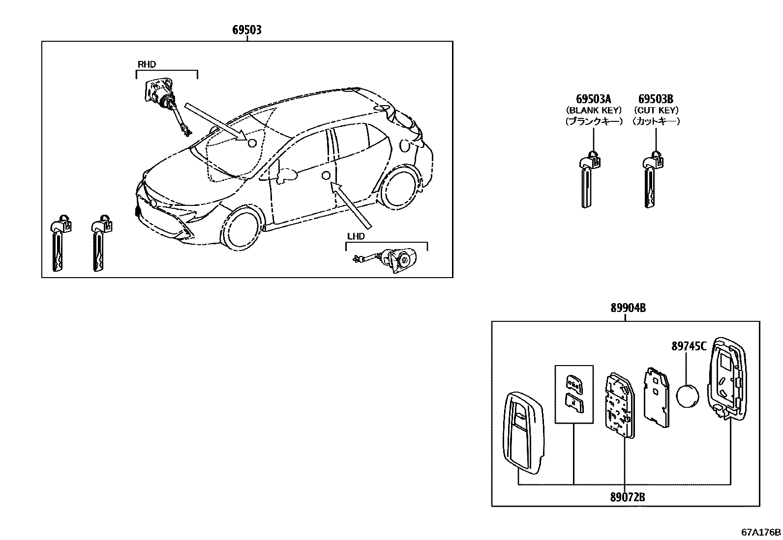 Toyota COROLLA 锁芯组件 EPC diagram — 67A176B