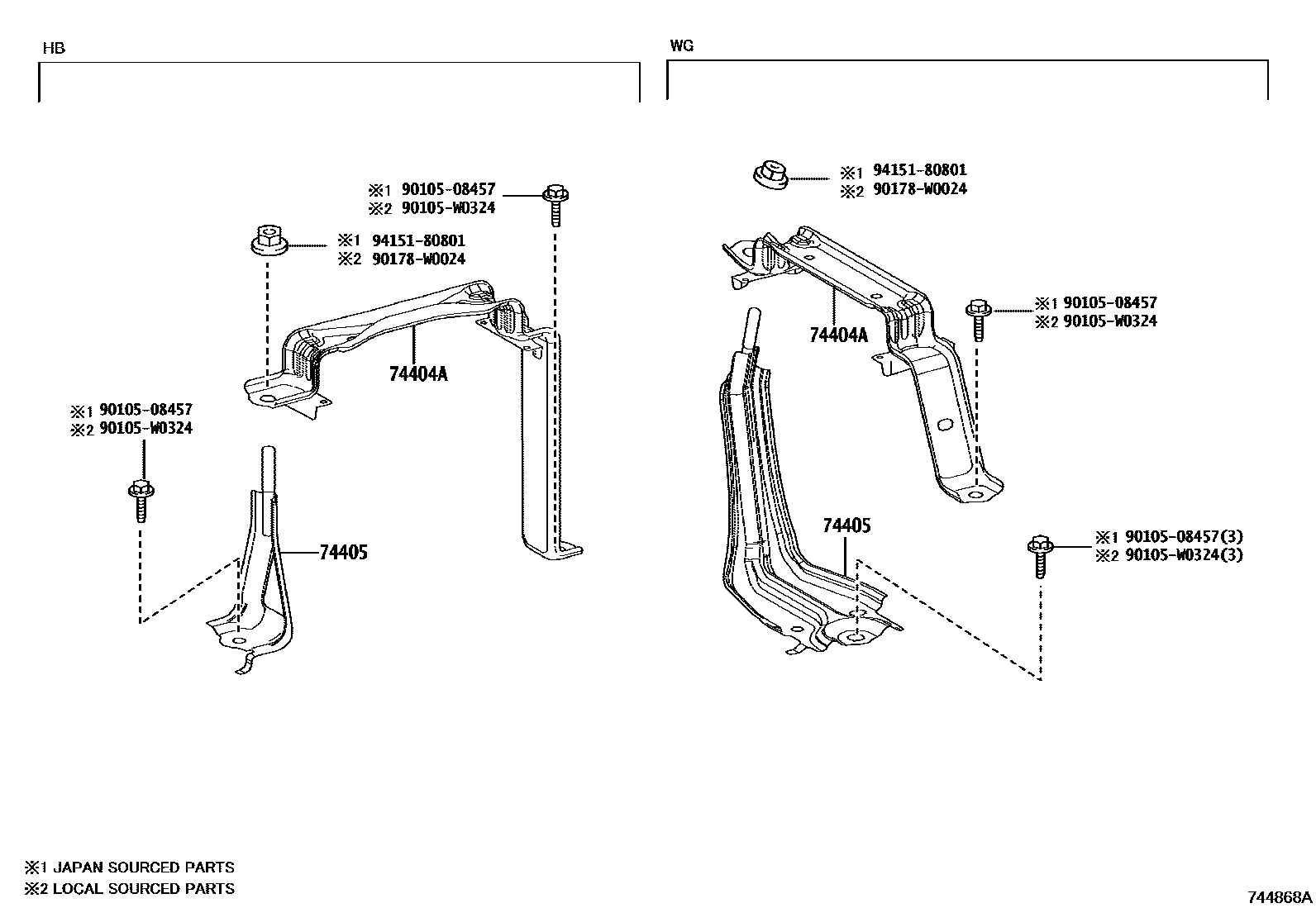 Toyota COROLLA battery holder EPC diagram — 744868A