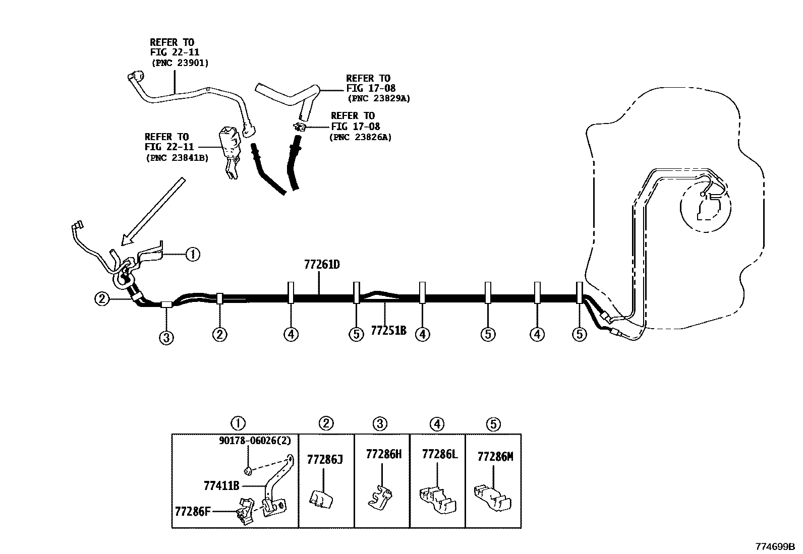 Toyota COROLLA 燃油箱和燃油管 EPC diagram — 774699B
