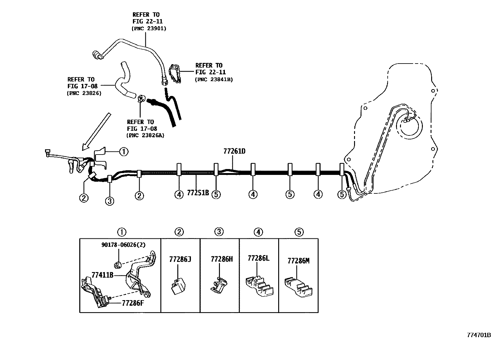 Toyota COROLLA 燃油箱和燃油管 EPC diagram — 774701B