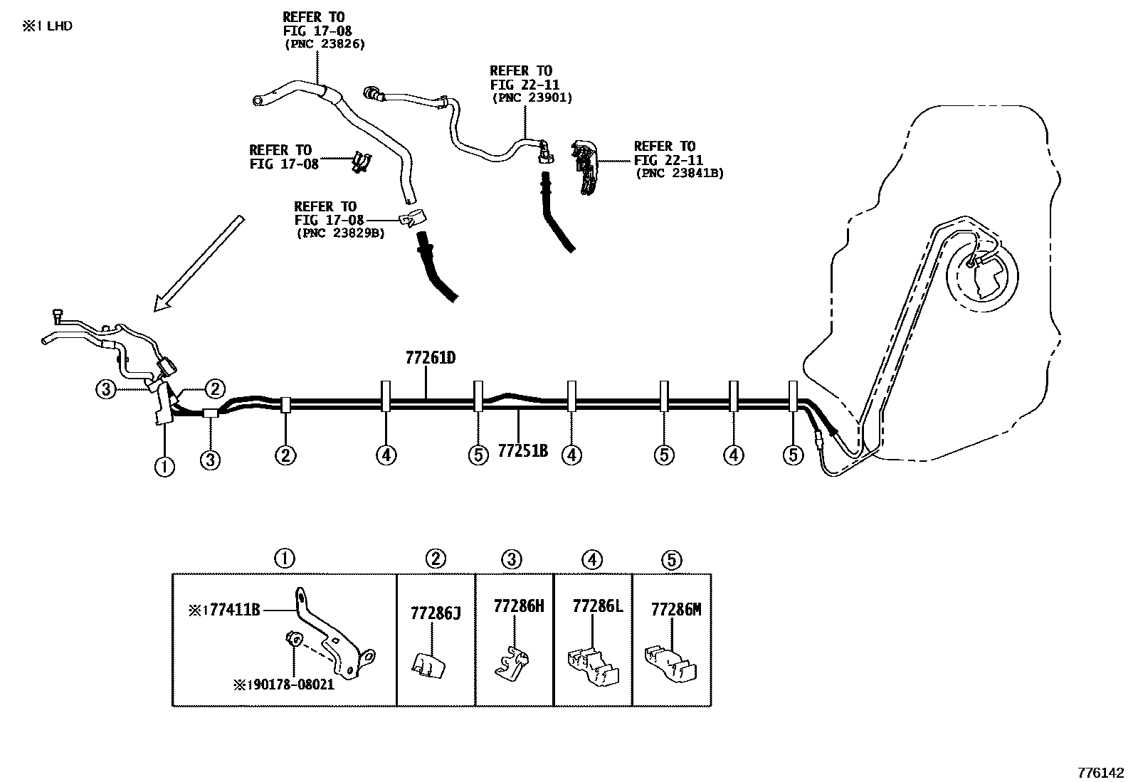 Toyota COROLLA 燃油箱和燃油管 EPC diagram — 776142