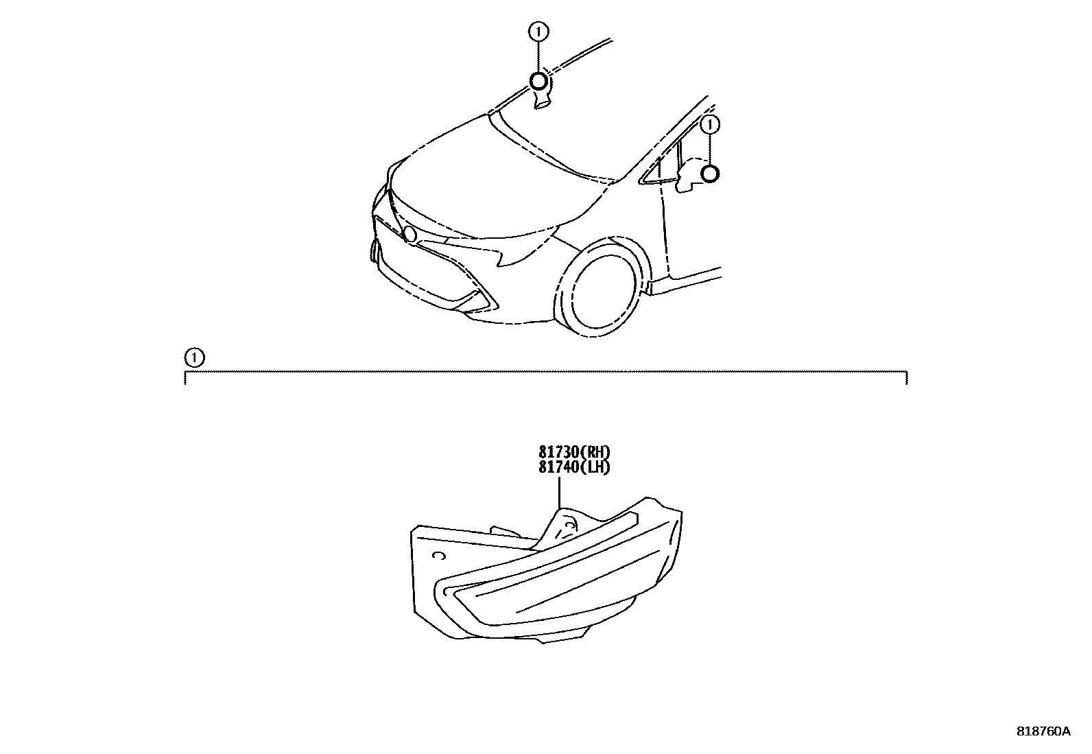Toyota COROLLA Side Turn Signal & Outer Mirror Lamp EPC diagram — 818760A