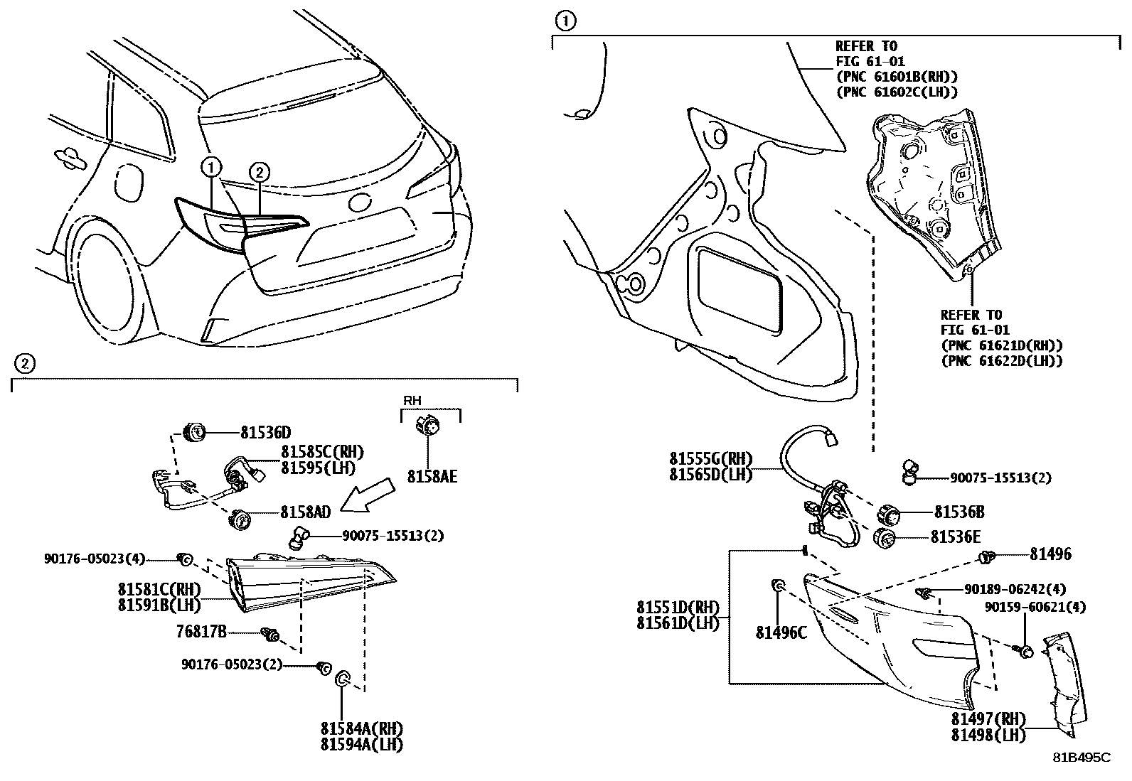 Toyota COROLLA 后组合灯 EPC diagram — 81B495C