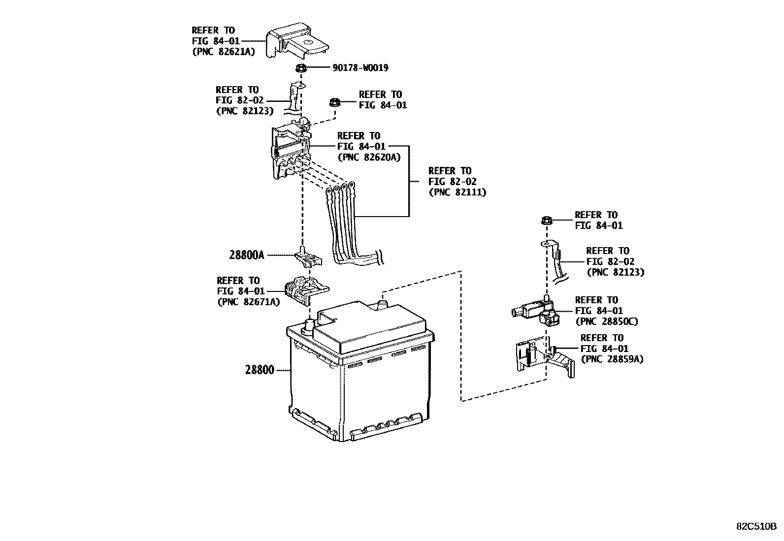 Toyota COROLLA 蓄电池和蓄电池电缆 EPC diagram — 82C510B