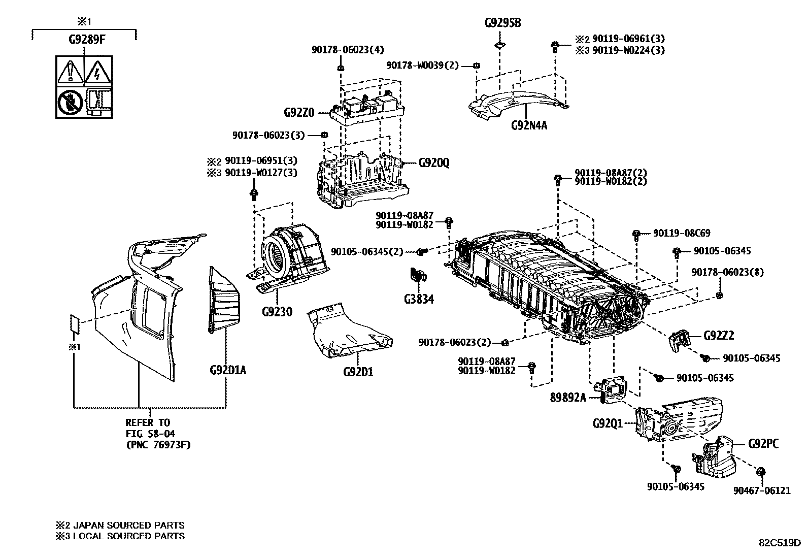 Toyota COROLLA 蓄电池和蓄电池电缆 EPC diagram — 82C519D